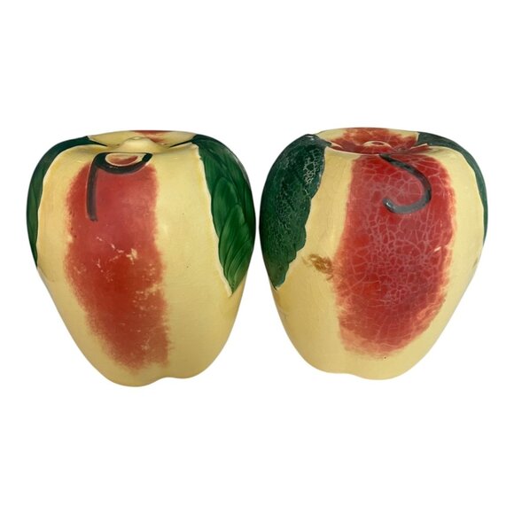 Vintage Hull Pottery Apple Salt and Pepper Shakers – Hand-Painted Red and Yellow - Picture 1 of 6